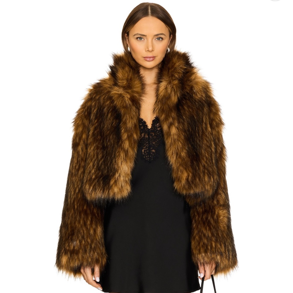 Adrienne Landau Brown Faux Fur Teddy Bomber Jacket